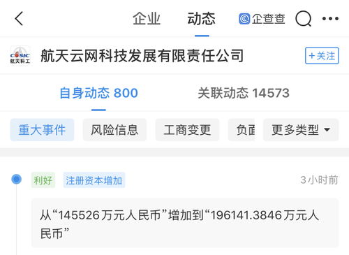 深創投等17家公司入股航天云網，注冊資本激增34.78%